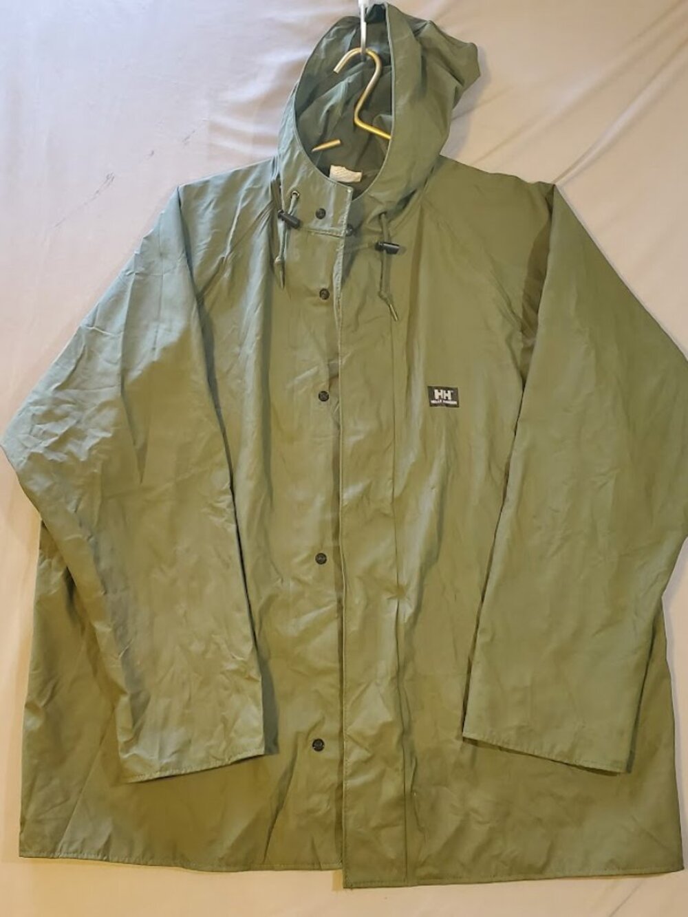 Helly Hansen Rain Jacket Men XL Olive Green Waterproof Slicker Hooded 80s/90s